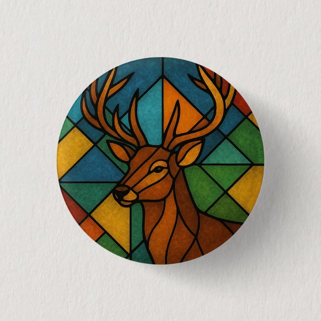 Vintage-Hirsch-Tiffany-Stil-Buntglas-Design Button (Vorderseite)