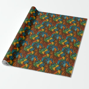 Vintage-Hirsch-Tiffany-Stil-Buntglas-Design Geschenkpapier