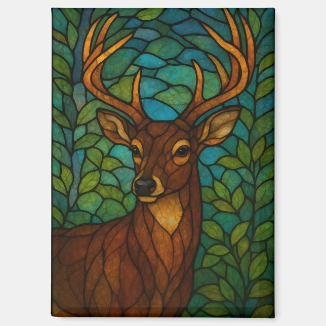 Vintage-Hirsch-Tiffany-Stil-Buntglas-Design Magnet (Vorderseite)