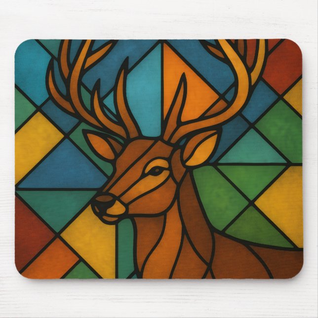 Vintage-Hirsch-Tiffany-Stil-Buntglas-Design Mousepad (Vorne)