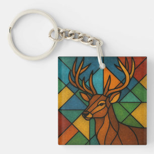 Vintage-Hirsch-Tiffany-Stil-Buntglas-Design Schlüsselanhänger