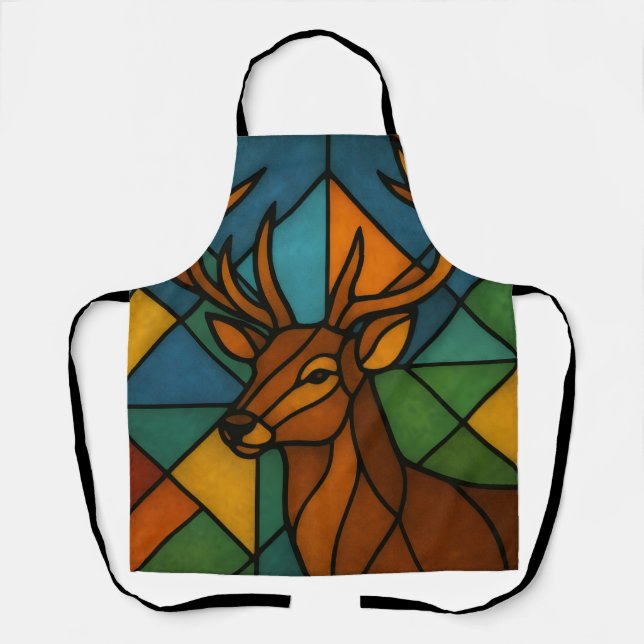 Vintage-Hirsch-Tiffany-Stil-Buntglas-Design Schürze (Vorderseite)