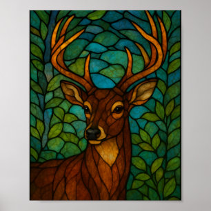 Vintage-Hirsch-Tiffany-Stil-Buntglas-Kunst Poster