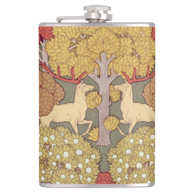 Vintage Hirsch Wald Sage Grün Muster Flachmann (Vorderseite)