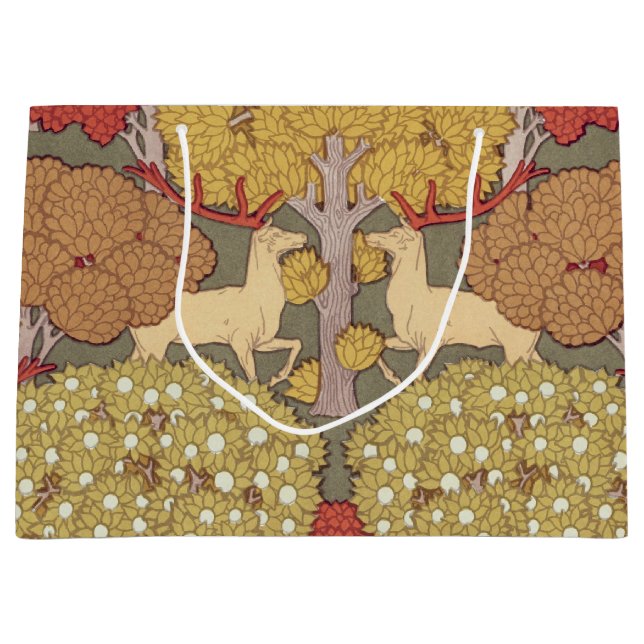 Vintage Hirsch Wald Sage Grün Muster Große Geschenktüte (Vorderseite)