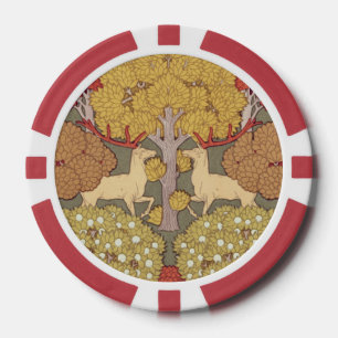 Vintage Hirsch Wald Sage Grün Muster Pokerchips