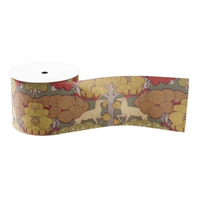 Vintage Hirsch Wald Sage Grün Muster Ripsband (Spule)
