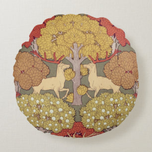 Vintage Hirsch Wald Sage Grün Muster Rundes Kissen