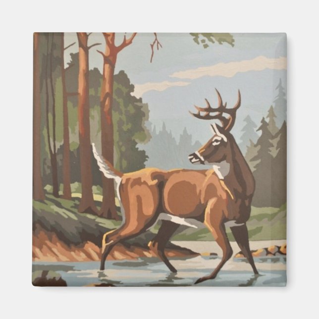 Vintage-Hirschwald-Szene PBN-Magnet Magnet (Vorne)