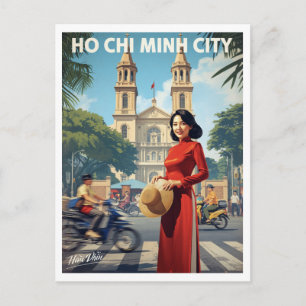 Vintage Ho Chi Minh Frau Ao Dai Postkarte