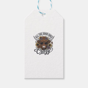 Vintage-Hochlandkuh-Blumen-Crazy-Zitat-Design_1 Geschenkanhänger