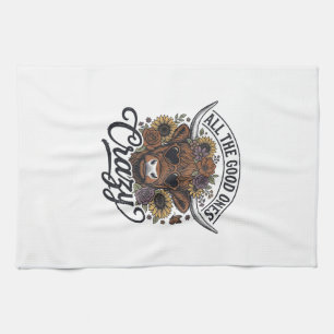 Vintage-Hochlandkuh-Blumen-Crazy-Zitat-Design_1 Geschirrtuch