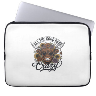Vintage-Hochlandkuh-Blumen-Crazy-Zitat-Design_1 Laptopschutzhülle