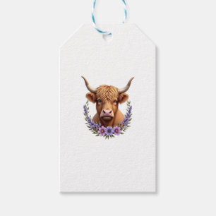 Vintage-Hochlandkuh-Blumenkranz Süß Rustikale Land Geschenkanhänger