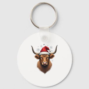 Vintage-Hochlandkuh-Weihnachtsdesign mit Santa-H Schlüsselanhänger
