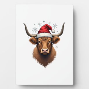 Vintage-Hochlandkuh-Weihnachtsdesign mit Santa-Hut Fotoplatte