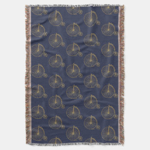 Vintage-Hochrad-Einrad Navy-Gold-Muster Decke