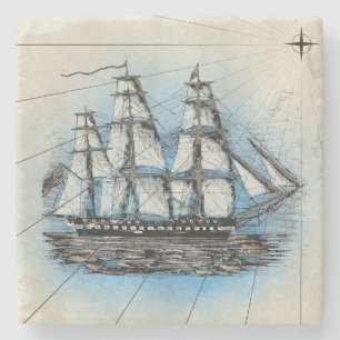 Vintage-Hochseeschiff-maritime Illustration Steinuntersetzer