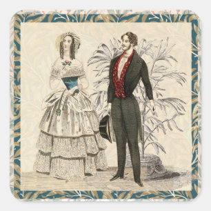 Vintage- Hochzeit 1844 viktorianische Ehe Kunstwer Quadratischer Aufkleber