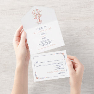 Vintage-Hochzeit auf der Lobster-RSVP-Farm in Rot  All In One Einladung