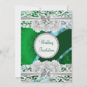 Vintage Hochzeit aus grünem Damast Einladung