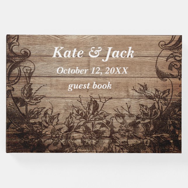 Vintage Hochzeit aus Holz Gästebuch (Vorderseite)