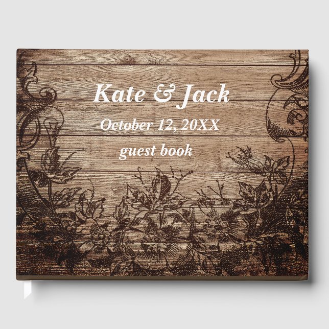 Vintage Hochzeit aus Holz Gästebuch (Vorderseite)