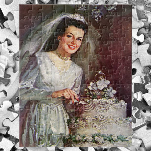 Vintage‑Hochzeit, Braut schneidet die Hochzeitstor Puzzle
