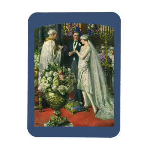 Vintage Hochzeit, Braut und Bräutigam mit Menorah Magnet