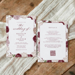 Vintage-Hochzeit Burgunder-Hortensie Herbst Alles Einladung