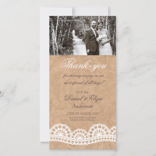 Vintage Hochzeit Danke Fotokarte (Vorderseite)