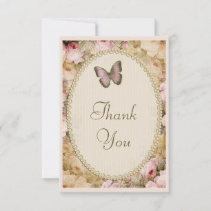 Vintage Hochzeit danken Ihnen Rosen Schmetterling, Dankeskarte