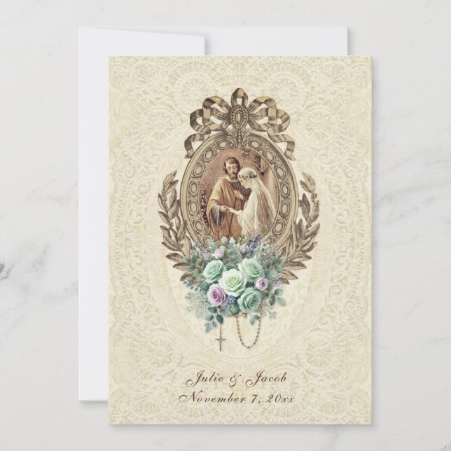 Vintage Hochzeit der katholischen Kirche Einladung (Vorderseite)