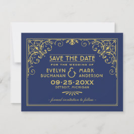 Vintage Hochzeit der Marine und der Golden Art Dec Save The Date