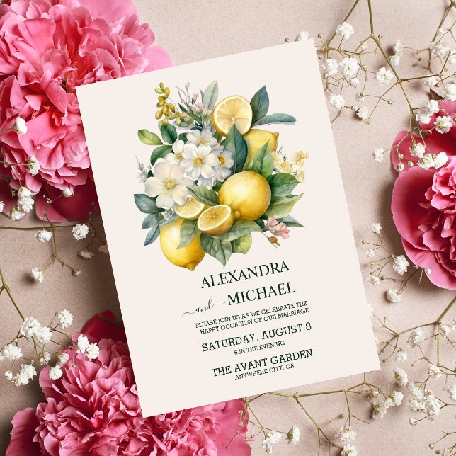 Vintage Hochzeit der Wasserfarbe Sommerzitrus Einladung (Von Creator hochgeladen)