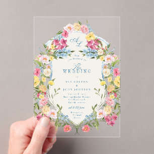 Vintage Hochzeit des blauen Wappen Acryleinladungen