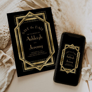 Vintage Hochzeit des Deko Black Gold Foto aus den Save The Date
