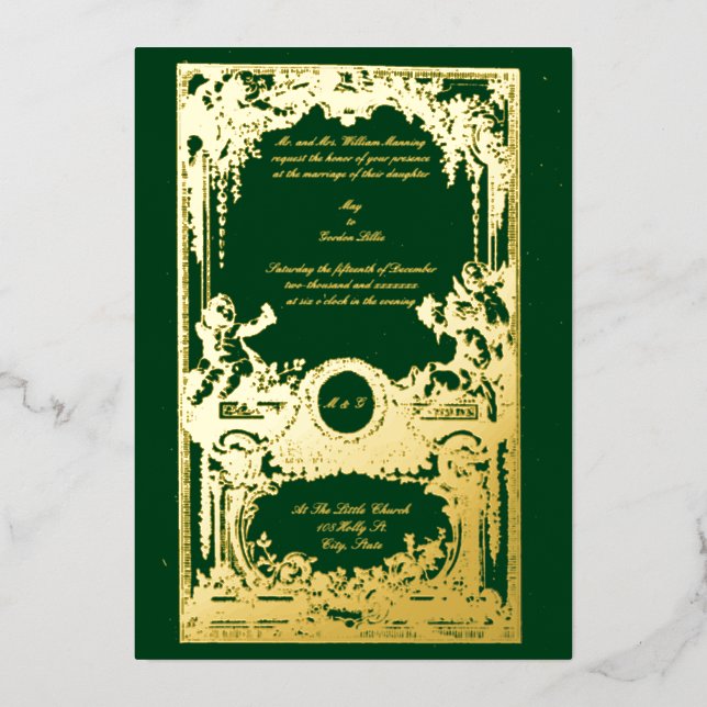 Vintage Hochzeit des französischen barocken Rokoko Folieneinladung (Vorderseite)