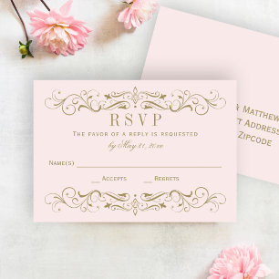 Vintage Hochzeit in Altrosa mit Goldverzierung RSVP Karte