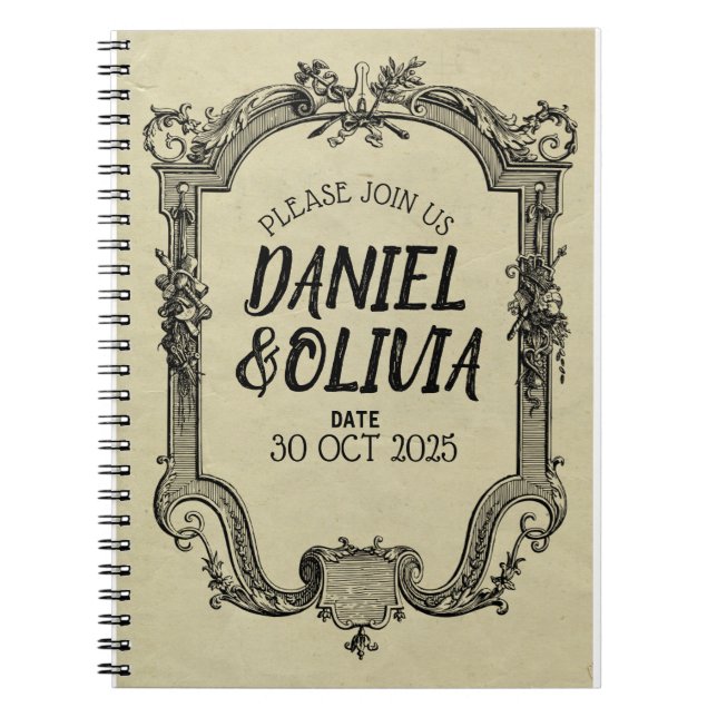 Vintage Hochzeit in grüner Schwarz Notizblock (Vorderseite)