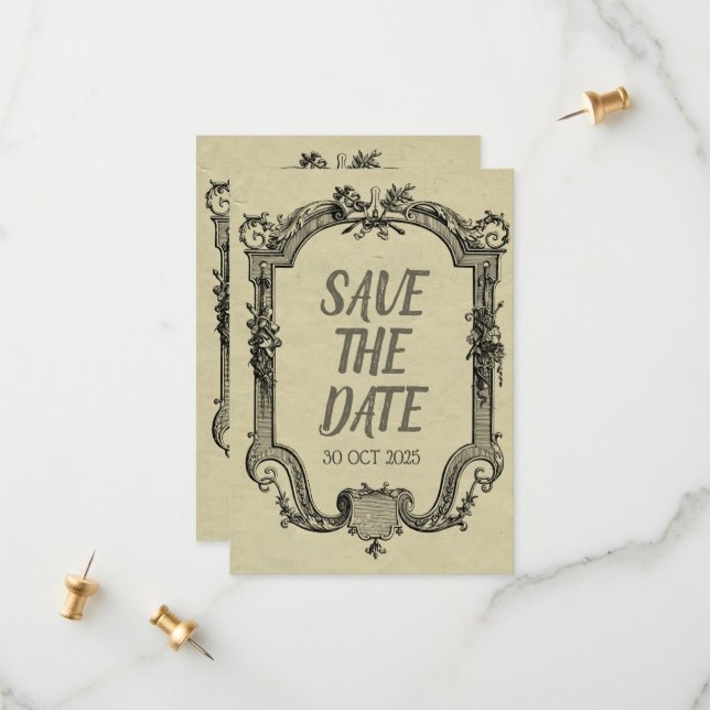 Vintage Hochzeit in grüner Schwarz Save The Date (Vorderseite/Rückseite Beispiel)