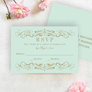Vintage-Hochzeit in Mint und Gold RSVP Karte