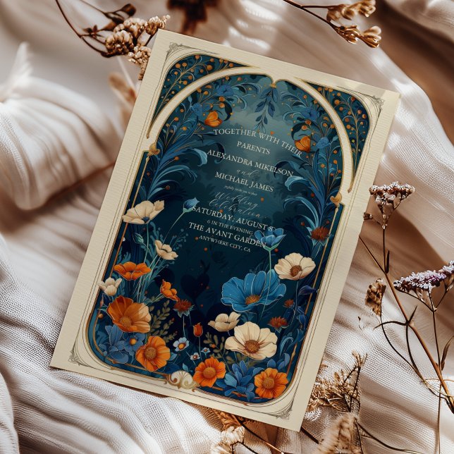 Vintage Hochzeit in Navy Blue Art Nouveau Einladung (Von Creator hochgeladen)