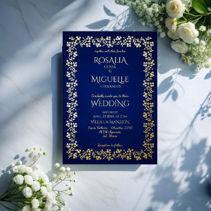 Vintage Hochzeit in Navy und Gold Folieneinladung
