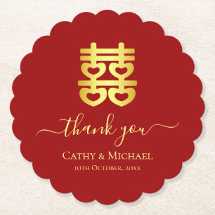 Vintage Hochzeit in Rot-China danke Untersetzer