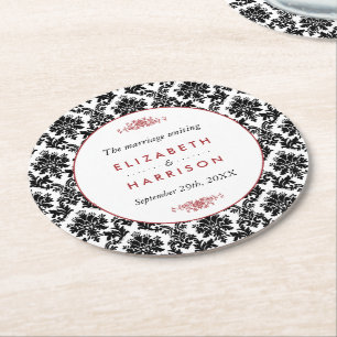 Vintage Hochzeit in Rot, Schwarz und Weiß Runder Pappuntersetzer