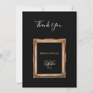 Vintage-Hochzeit in Schwarz und Gold Dankeskarte