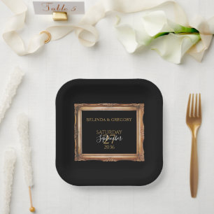 Vintage Hochzeit in Schwarz und Gold Pappteller