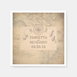 Vintage Hochzeit in Urlaubsort der Weltkarte Serviette