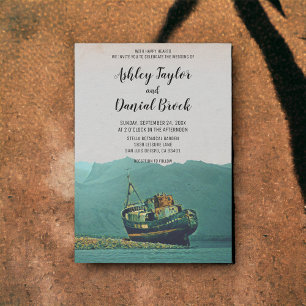 Vintage Hochzeit in Urlaubsort des Küstenstrands Einladung